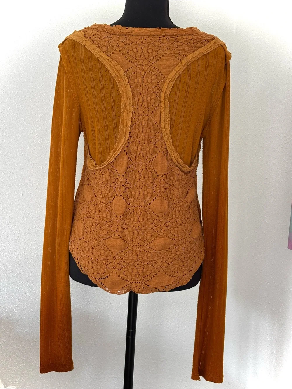 Free People - Cathay Spice color- Layered Lace Long Sleeve Tee